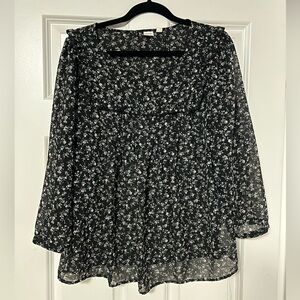 GAP Black Floral Sheer Blouse